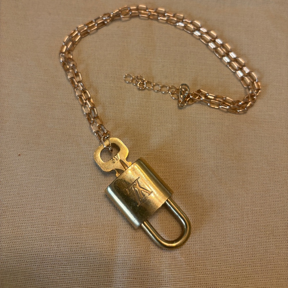 Gold Padlock Pendant with Unbranded Chain
